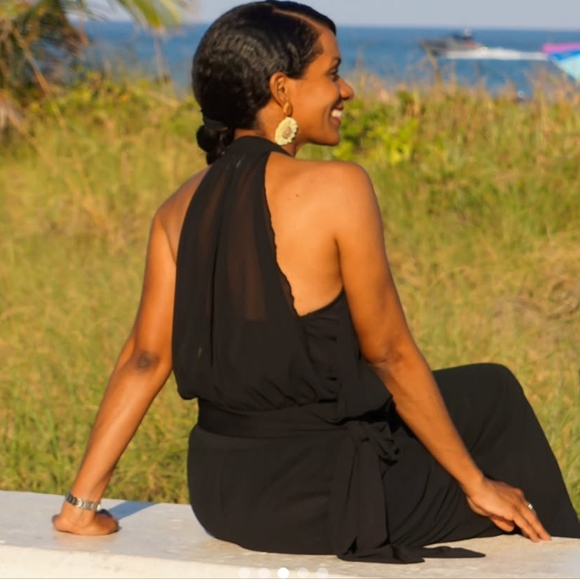 Silk & Salt Black Flowy Jumpsuit With Side Tie - Picture 3 of 16